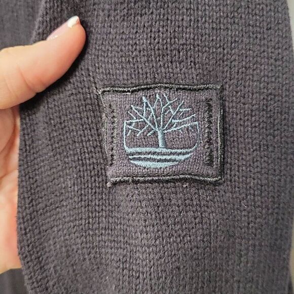 Timberland Sweater Men Large Black Ribbed 1/4 Zip Raglan Sleeve Oversized Baggy - Picture 5 of 8